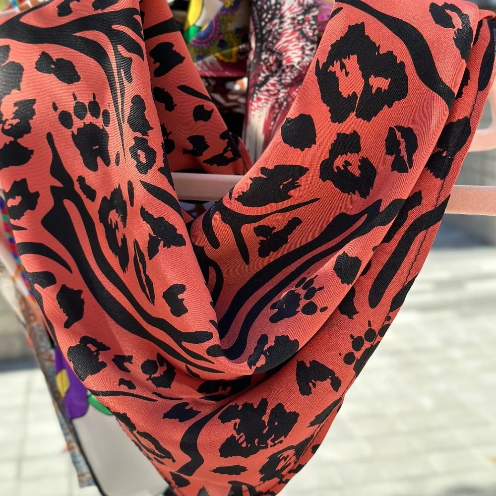 NWT SILKLETTE Kelly 100% Fine Silk Kerchief Scarf ORANGE/BLACK